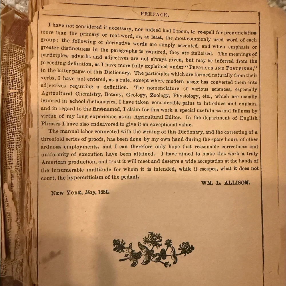 Vintage 1881 Allison’s Webster’s Dictionary 383 pages
